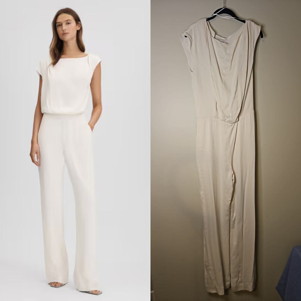 Reiss Aurelia Draped Asymmetric Ivory Jumpsuit